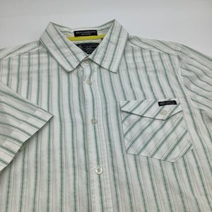 Fox Deluxe Mens Short Sleeve‎ Button Up Shirt Striped Size Medium